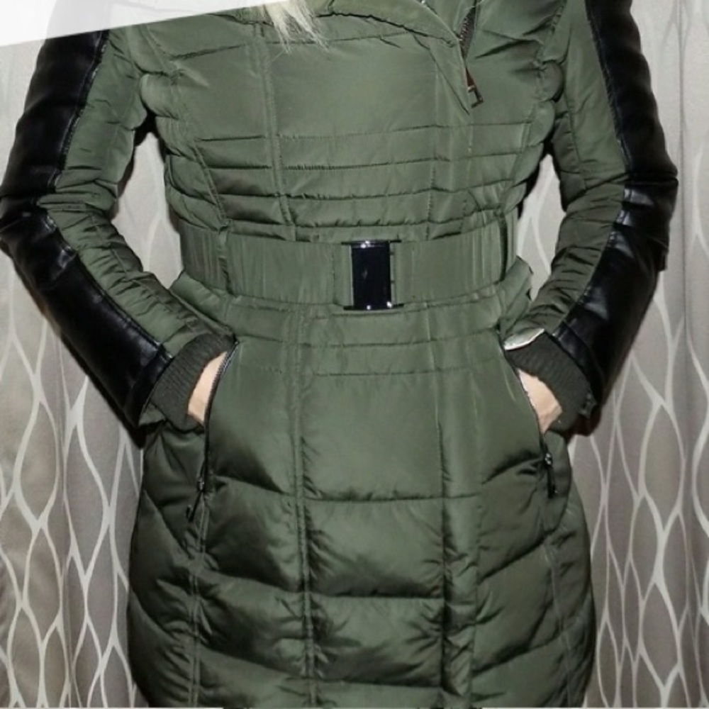 Guess Olive Green Long Puffer Jacket